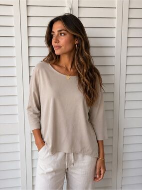 Joe Fresh Pre Owned Relaxed Boatneck Top - Nude fabric combination